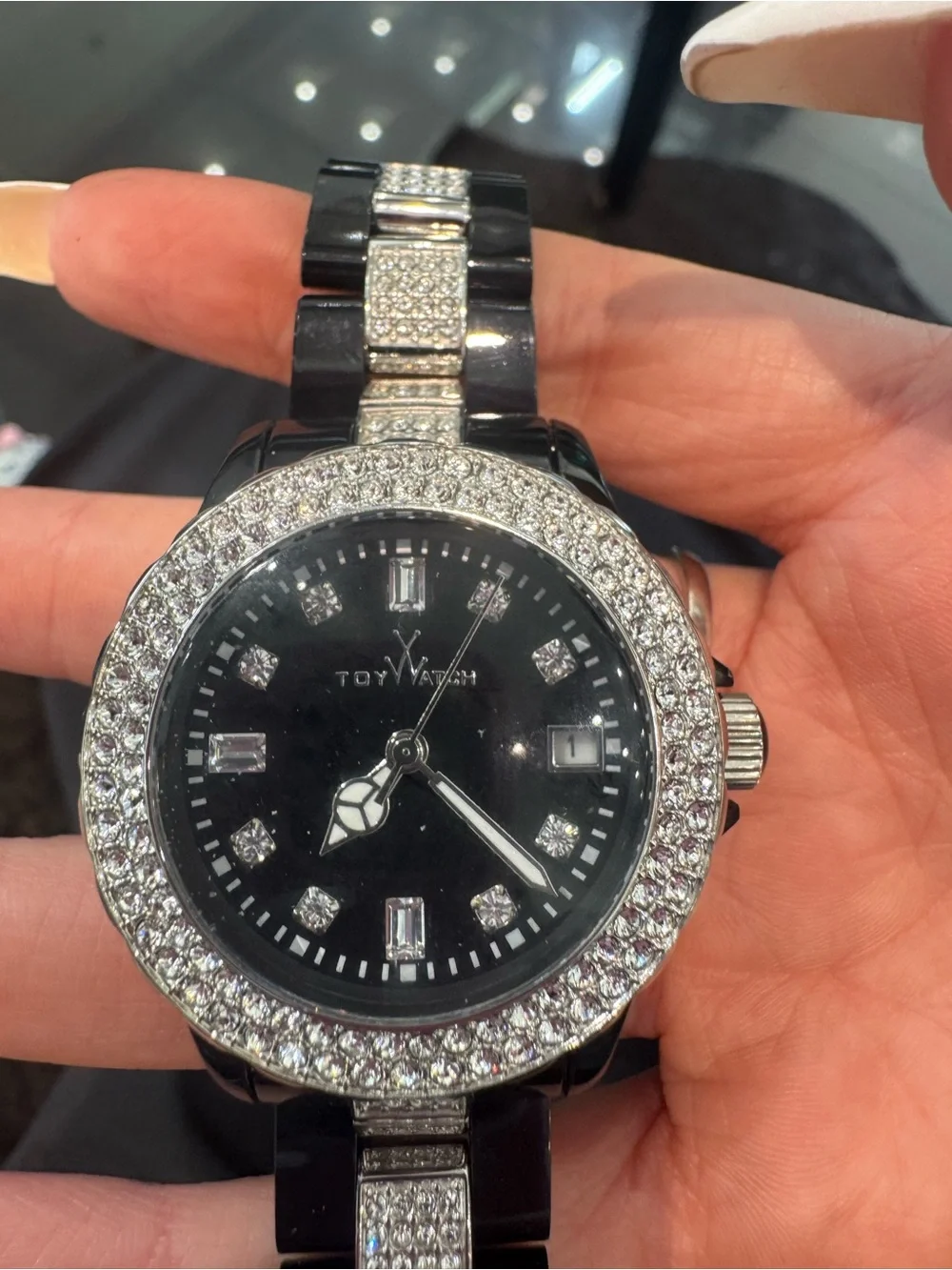 New ToyWatch Black Plasteramic Watch with Crystal Bezel & Markers